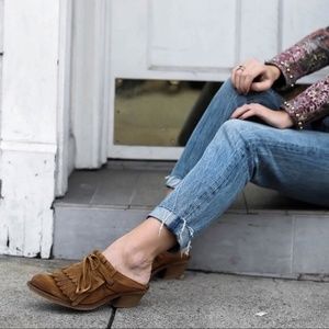 Franco Sarto Ranita Suede Fringe Mules